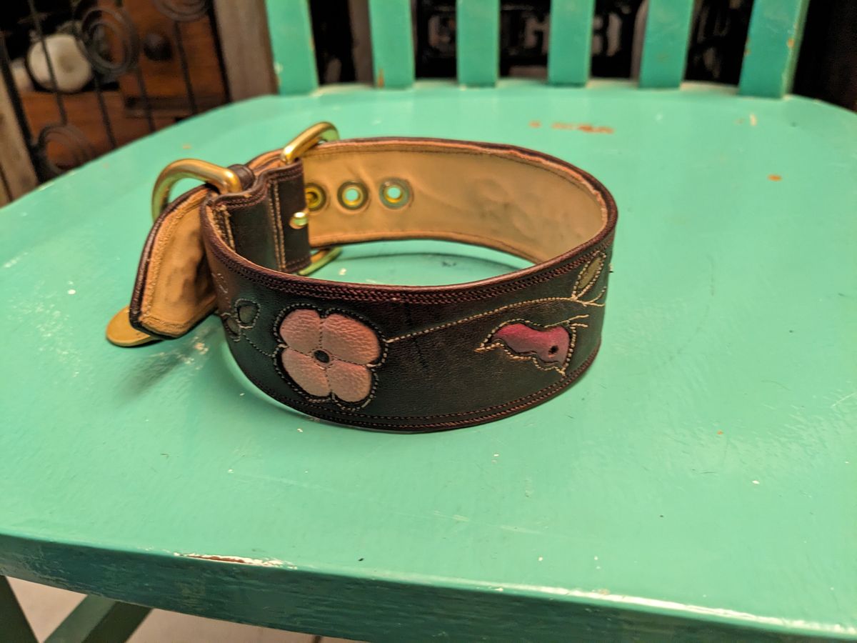 Photo by olivialocke on October 2, 2025 of the Self-Made Dog Collar in Horween Double Horse Front.