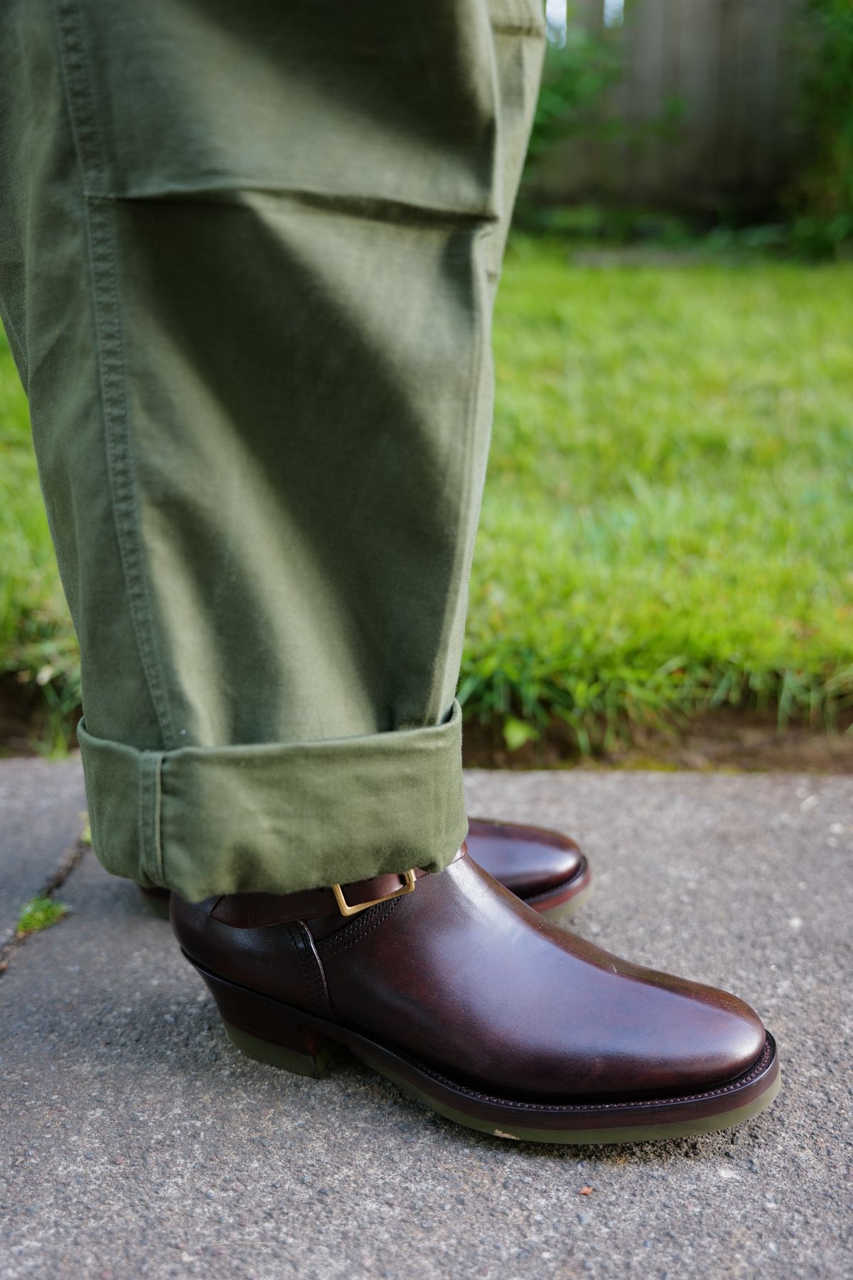 Photo by jcurry on June 17, 2025 of the Clinch Engineer Boots 11-Inch Height in Brown-Overdyed Horsebutt.
