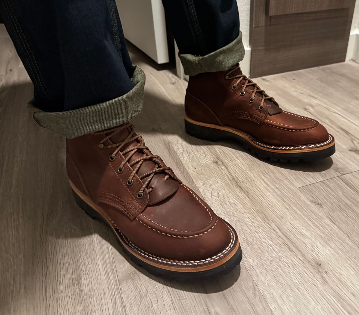 Photo by ElectricElephant on September 30, 2025 of the Nicks Moc Toe in Horween Predator Toasted Coconut.