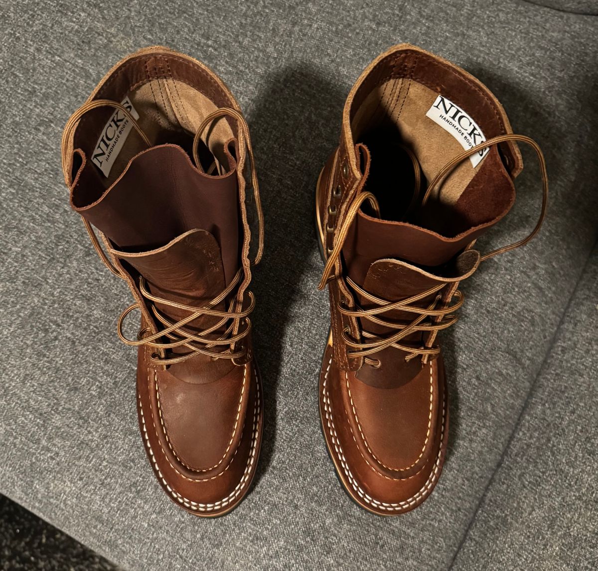 Photo by ElectricElephant on October 1, 2025 of the Nicks Moc Toe in Horween Predator Toasted Coconut.