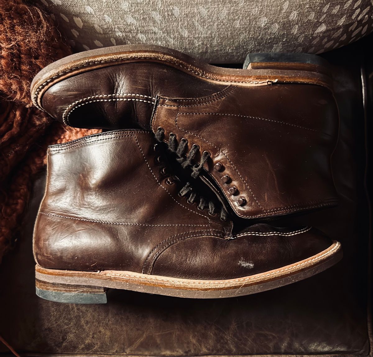 Photo by BlueMtn on January 6, 2026 of the Alden Indy Boot in Horween Brown Chromexcel.