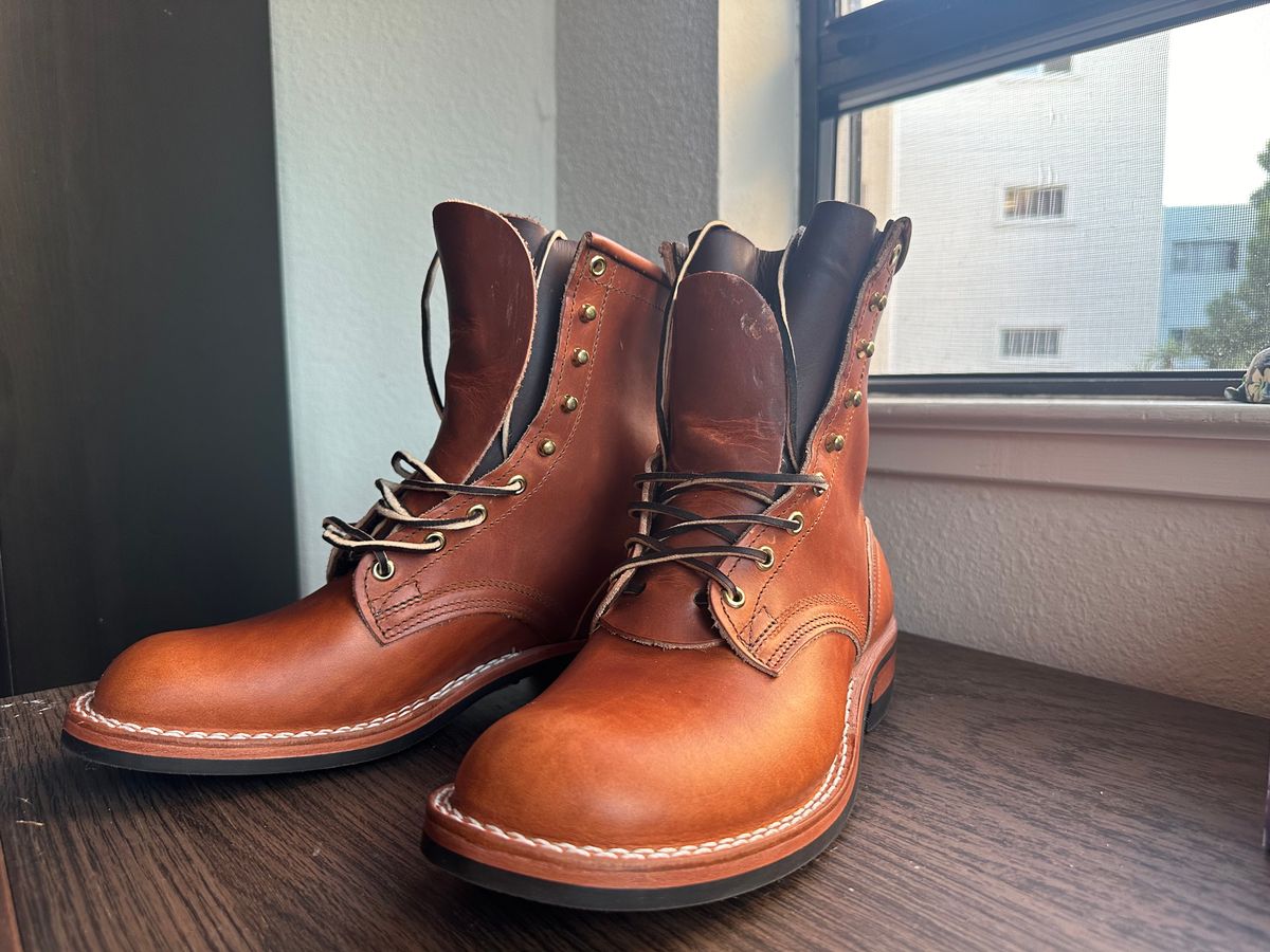 Photo by Braddahboots on September 3, 2025 of the Nicks Handmade Boots Nicks MTO in Wickett & Craig Natural Double Stuffed.