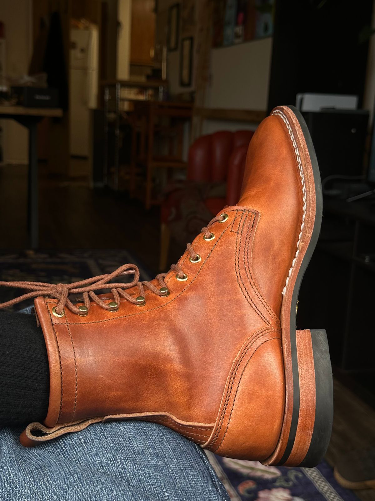 Photo by Braddahboots on September 14, 2025 of the Nicks Handmade Boots Nicks MTO in Wickett & Craig Natural Double Stuffed.