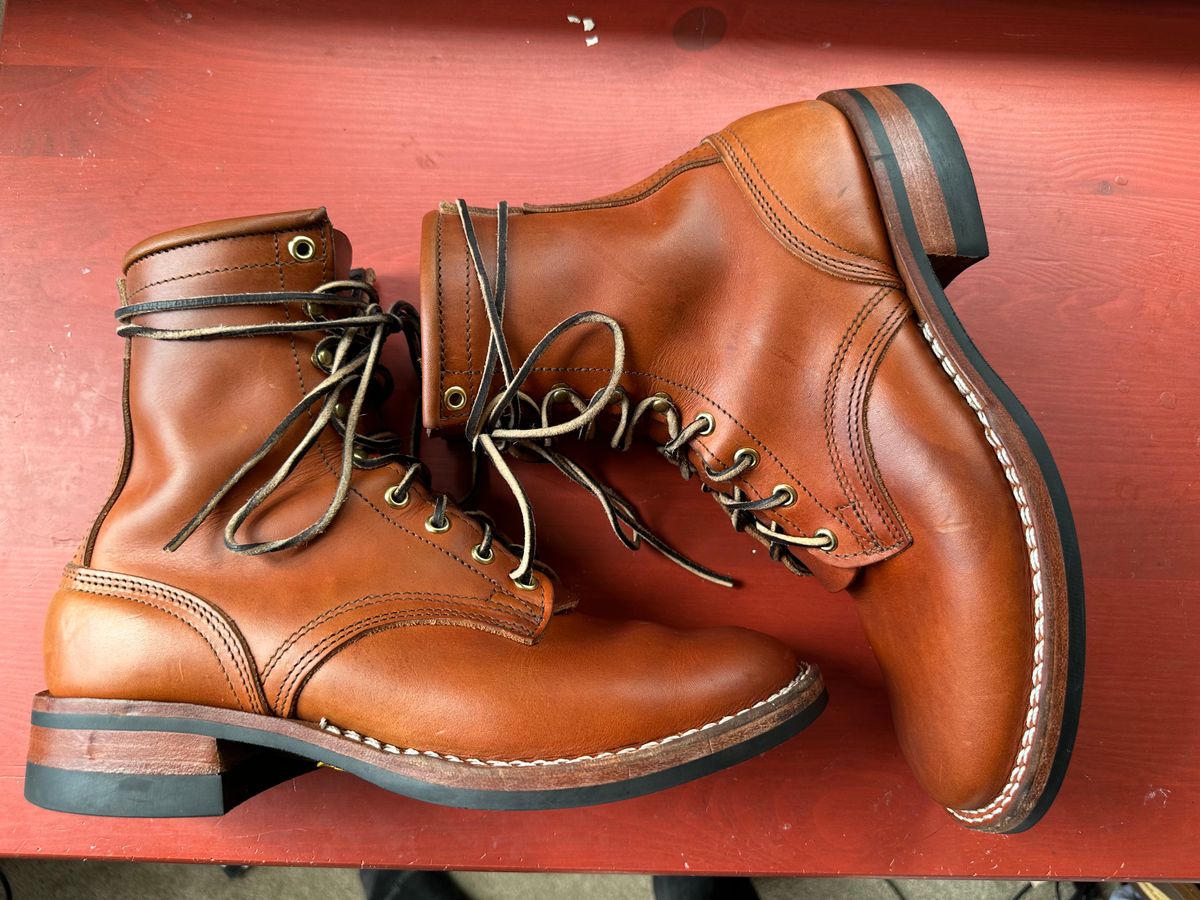 Photo by Braddahboots on October 14, 2025 of the Nicks Handmade Boots Nicks MTO in Wickett & Craig Natural Double Stuffed.