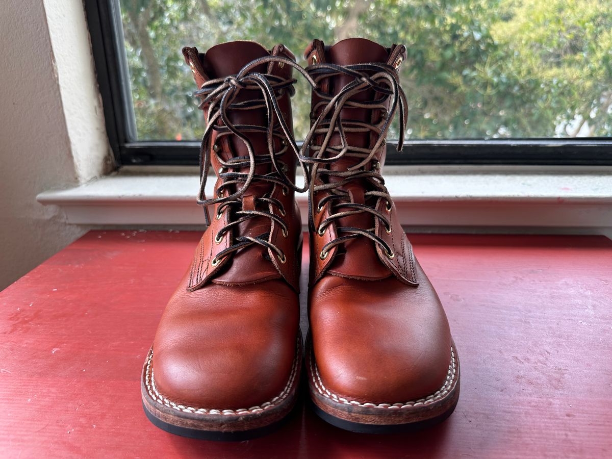 Photo by Braddahboots on October 14, 2025 of the Nicks Handmade Boots Nicks MTO in Wickett & Craig Natural Double Stuffed.