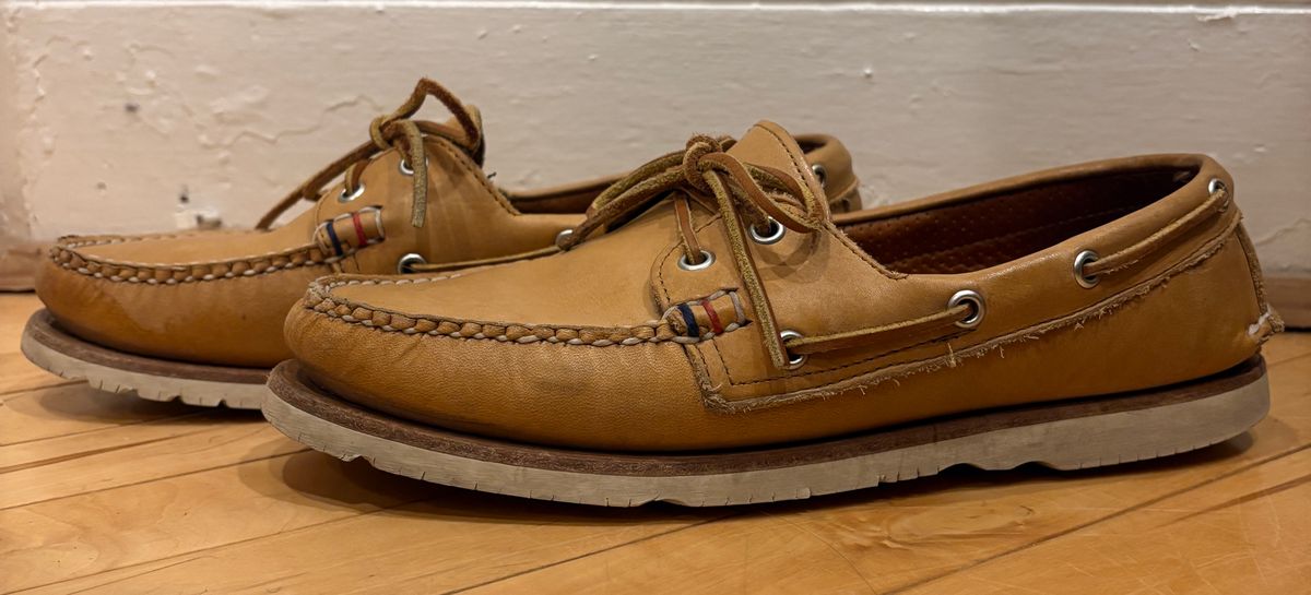 Photo by mailmiomistero on February 6, 2025 of the Rancourt & Co. x Sperry Boat Shoe in Horween Natural Essex.