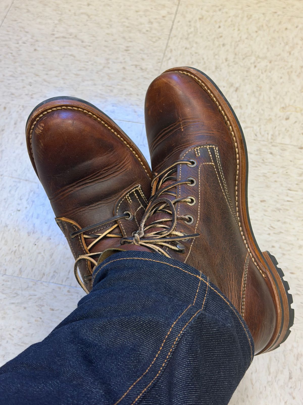 Photo by Peter on December 19, 2025 of the Truman Plain Toe Boot in Tobacco Snakebite.