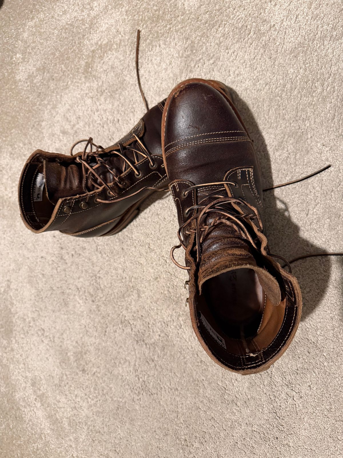 Photo by Peter on December 20, 2025 of the Truman Cap Toe Boot in Horween Java Waxed Flesh.