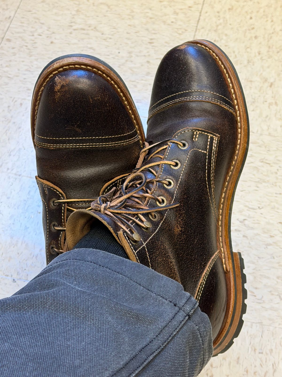 Photo by Peter on February 13, 2026 of the Truman Cap Toe Boot in Horween Java Waxed Flesh.