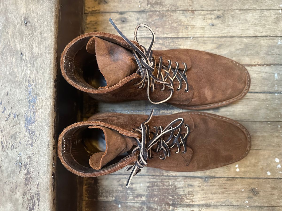 Photo by MidwestIsBest on December 2, 2024 of the White's MP-Sherman Plain Toe in Seidel Distressed Roughout.