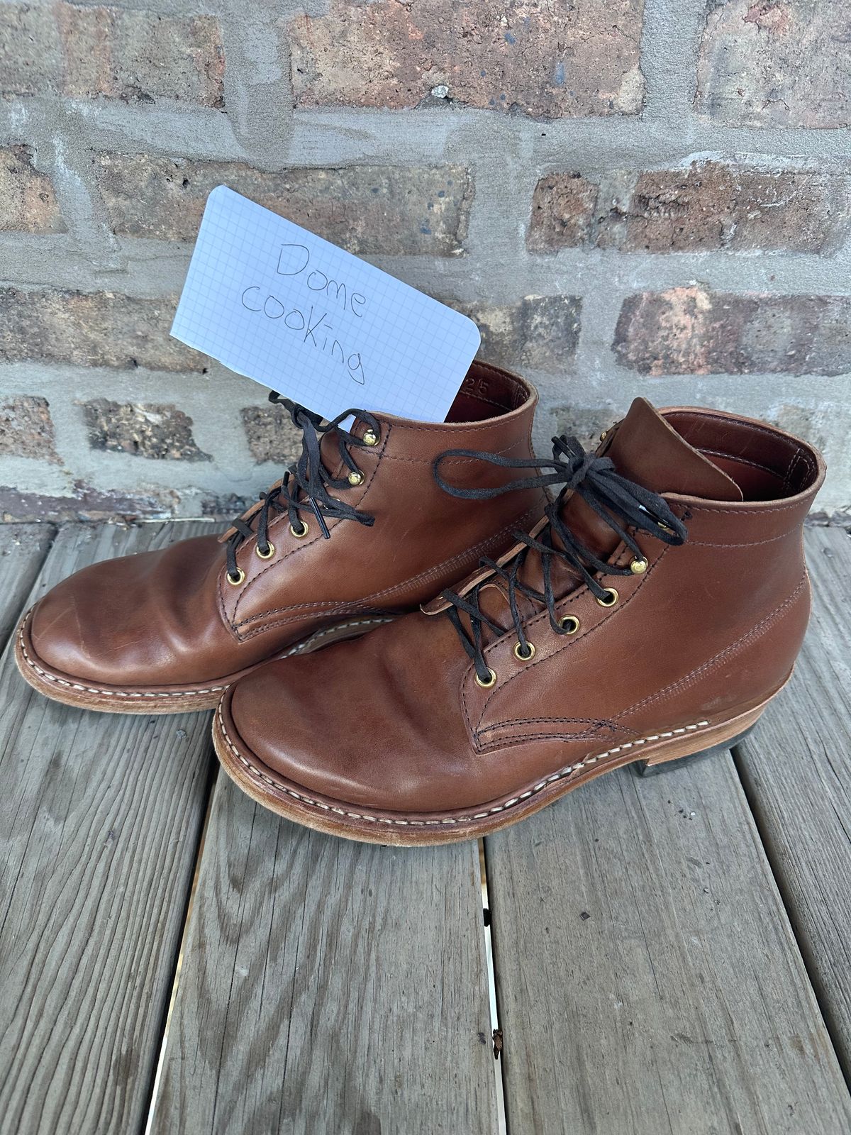 Photo by MidwestIsBest on November 5, 2025 of the White's Semi-Dress in Maryam Toscanello Horsebutt.