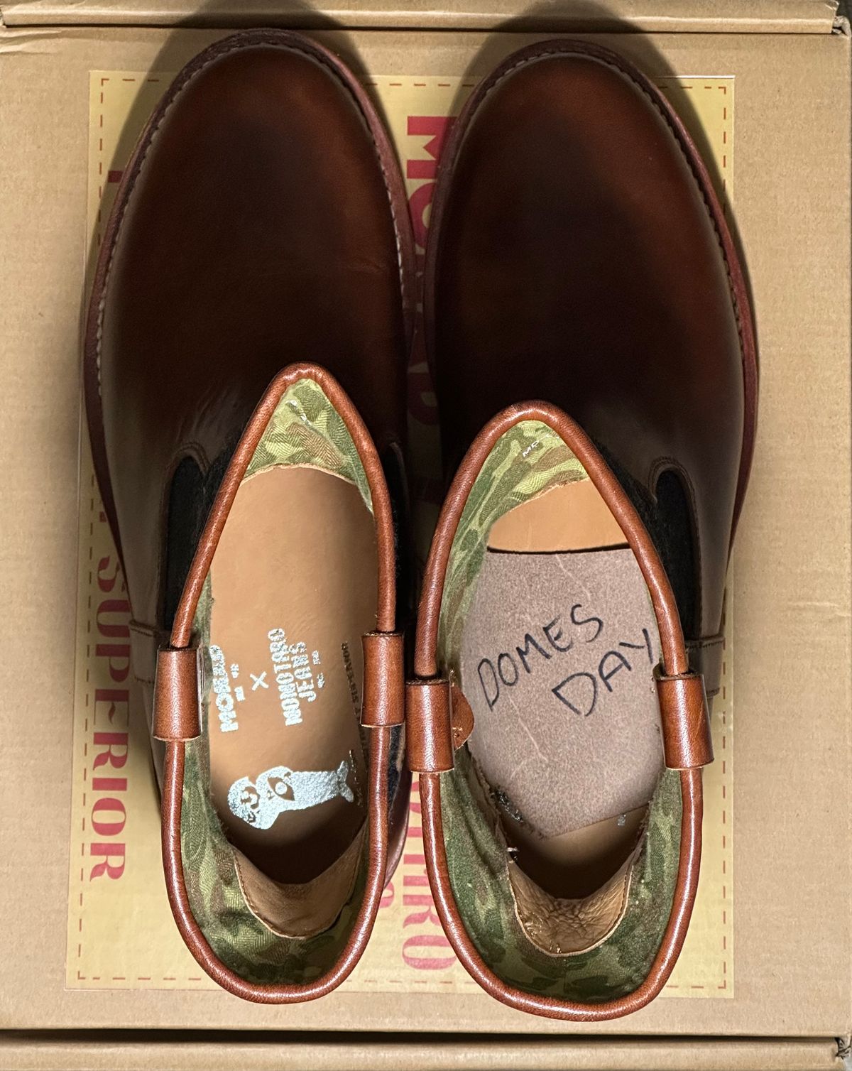 Photo by pMattp on October 1, 2024 of the Monad x Momotaro Farmer Boots in Tempesti Ambra Elbamatt Liscio.