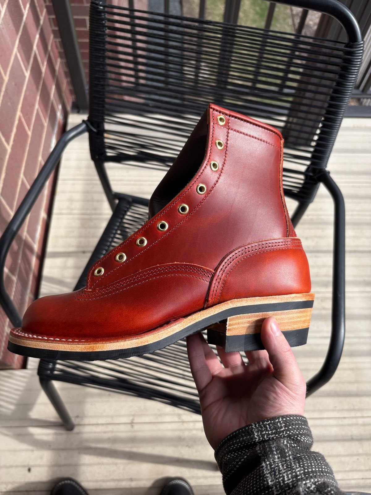 Photo by TastefulGent on April 17, 2026 of the Nicks Lace To Toe in Wickett & Craig Carrot Double Stuffed.