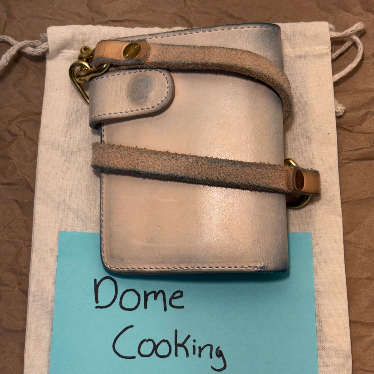 Photo by TastefulGent on November 1, 2025 of the Pigeon Tree Mid-Wallet Snap Bifold Version 3 in Unknown Natural Veg Tan.