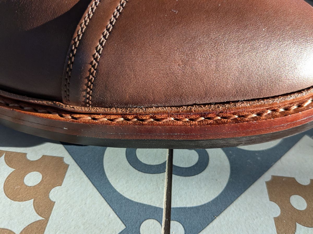 Photo by Adwait on December 18, 2025 of the Blkbrd Shoemaker Dixon Cap Toe Derby Boot in Brown Pull Up.