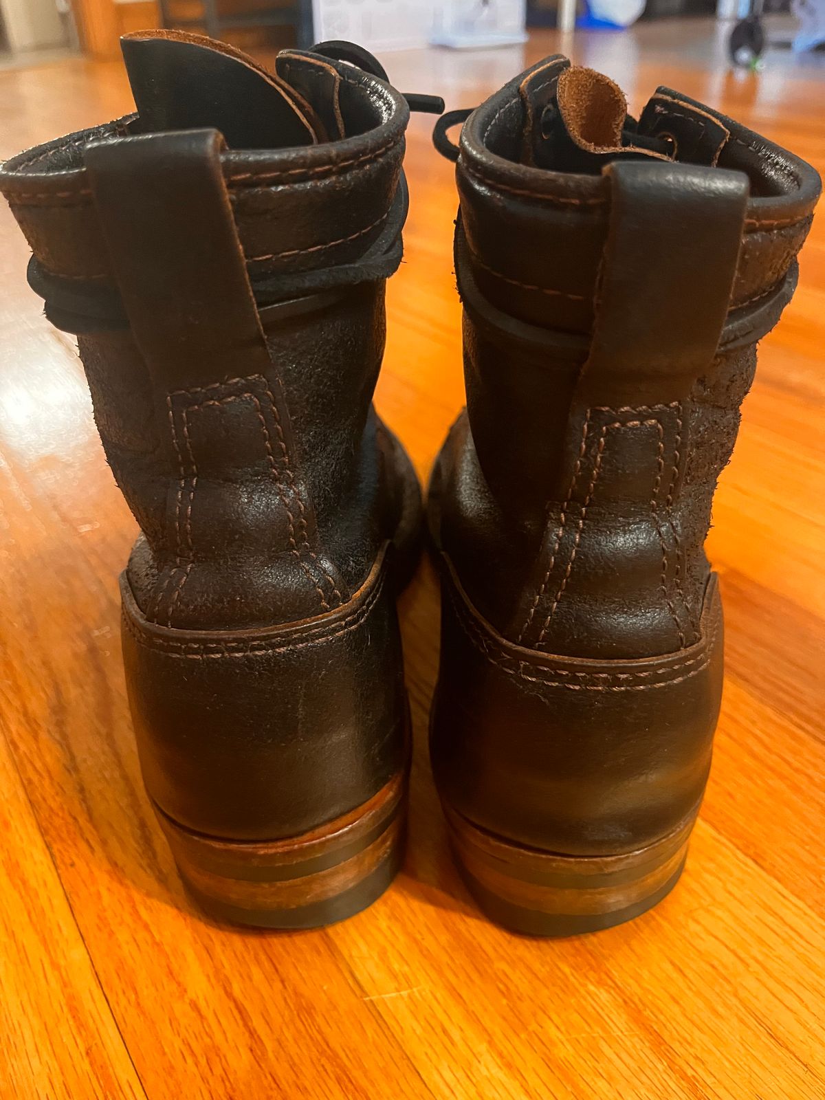 Photo by Kaz on May 18, 2025 of the Wesco Warren Boot in Horween Black Waxed Flesh.