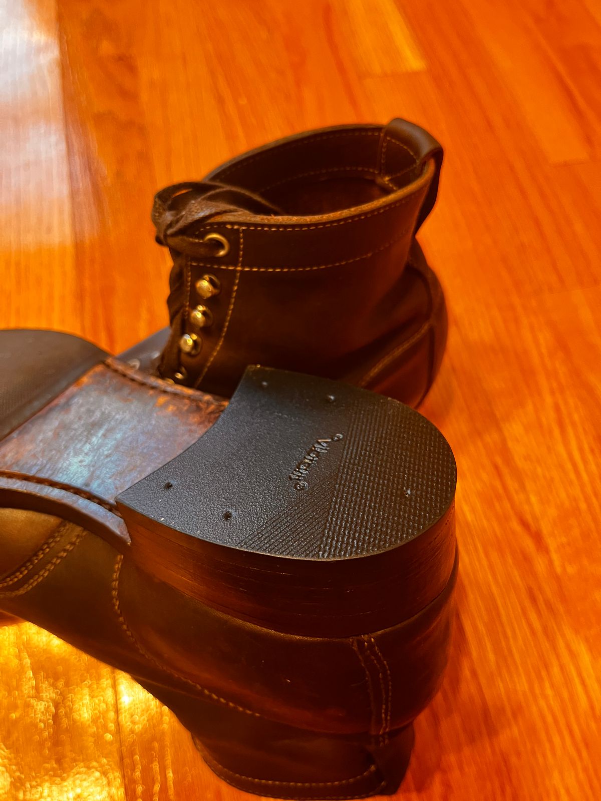 Photo by Kaz on August 3, 2025 of the Clinch Lace Up Boots in C.F. Stead Dark Brown Kudu.