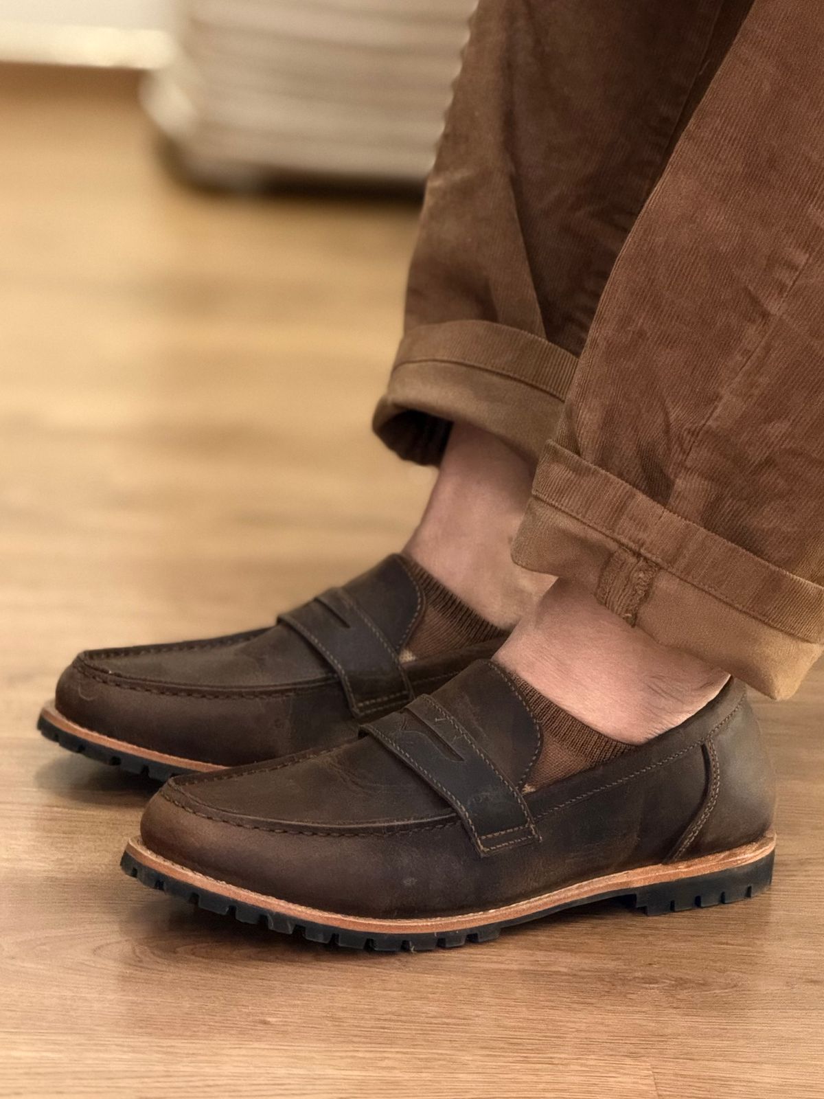 Photo by vishhh on October 10, 2025 of the Craft & Glory Oslo Penny Loafers in Full Grain Waxed Water Buffalo.