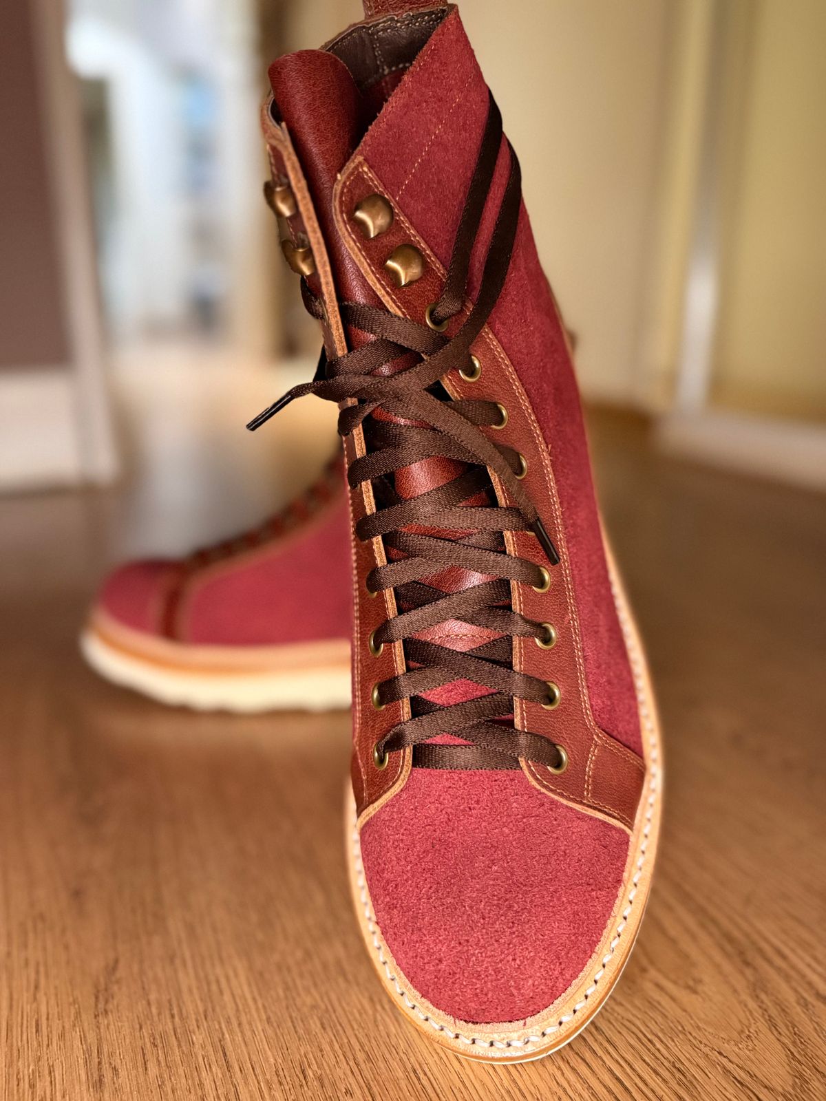 Photo by vishhh on December 30, 2025 of the Craft & Glory Monkey Boots custom Made in Craft & Glory Oxblood.