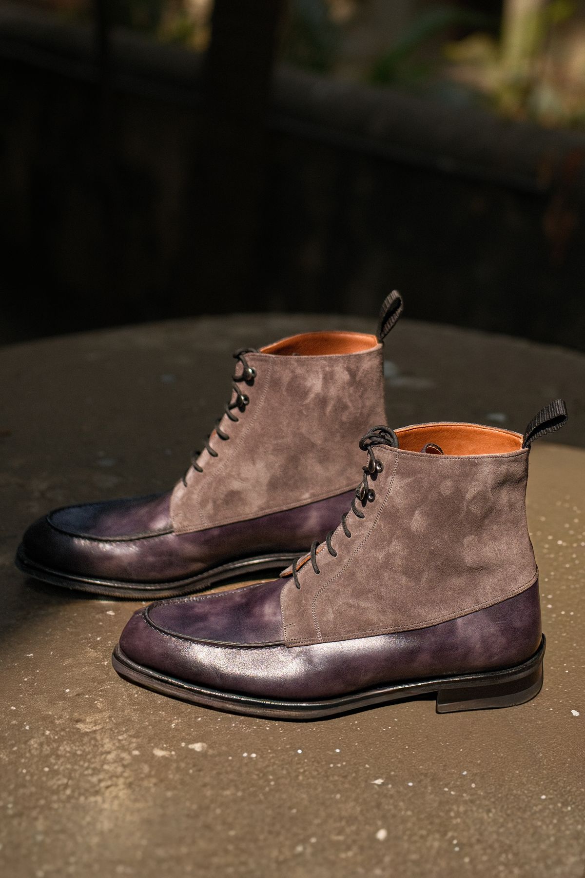 Photo by vishhh on February 1, 2026 of the Bridlen Moc Boots in C.F. Stead Fossil Suede & Black Museum Calf.