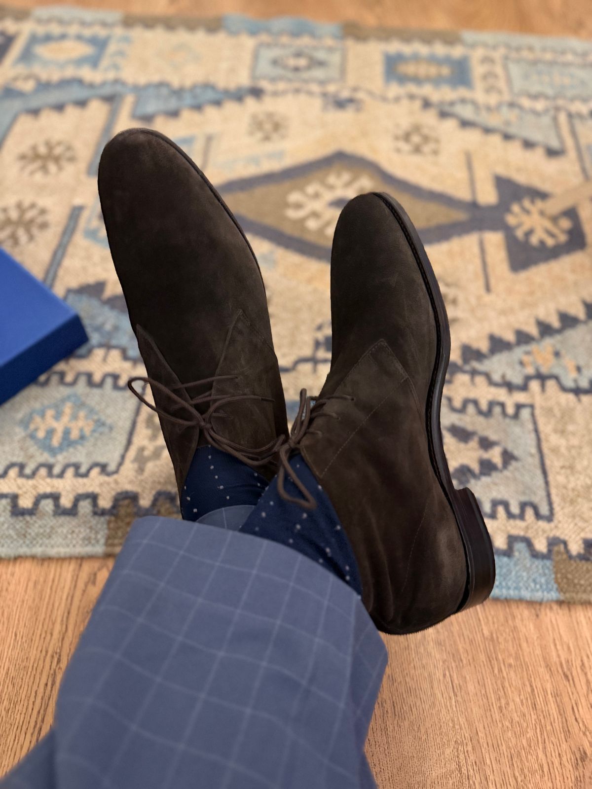 Photo by vishhh on December 30, 2025 of the Bridlen Unlined Chukka boot in C.F. Stead Chocolate Janus Calf Suede.