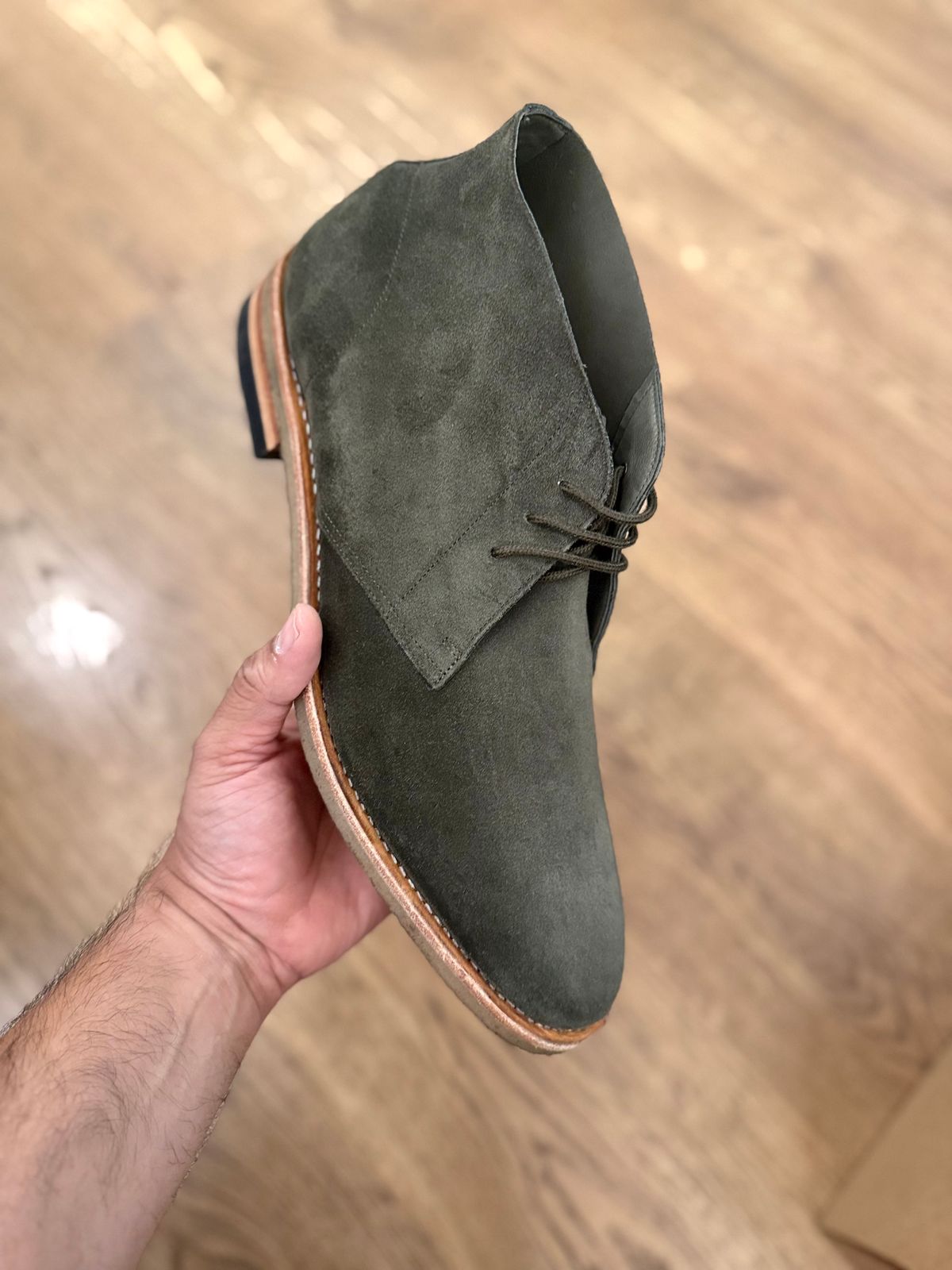Photo by vishhh on May 29, 2026 of the Bridlen Unlined Chukka Boot in C.F. Stead Loden Janus Calf Suede.