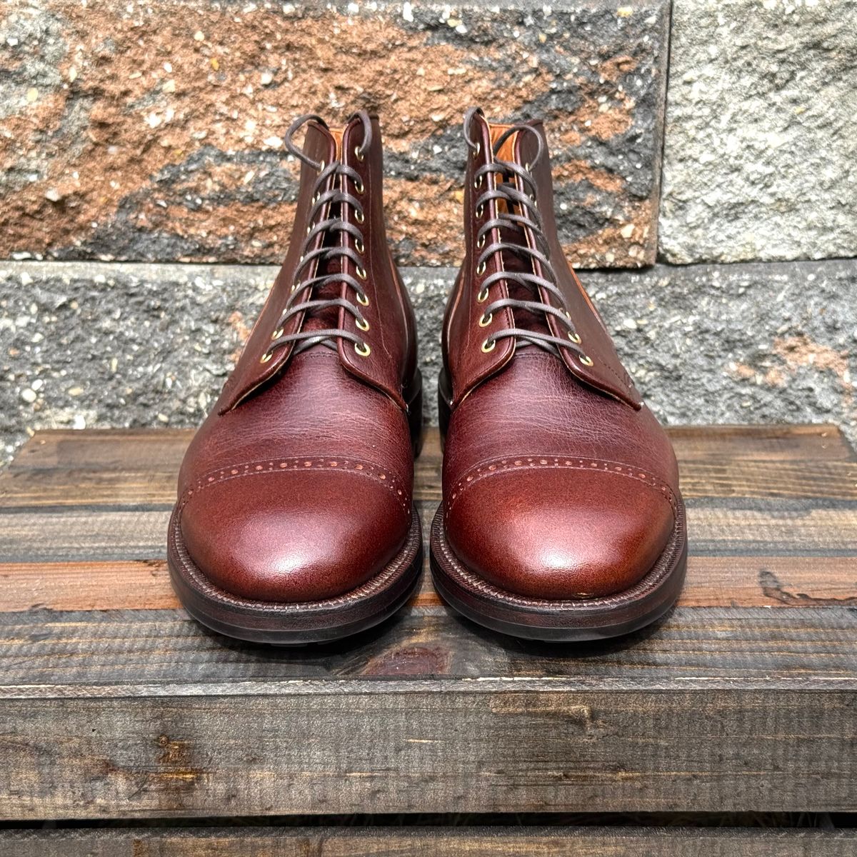 Photo by KingSprinkle on September 22, 2025 of the Grant Stone Garrison Boot in C.F. Stead Crimson Classic Kudu.