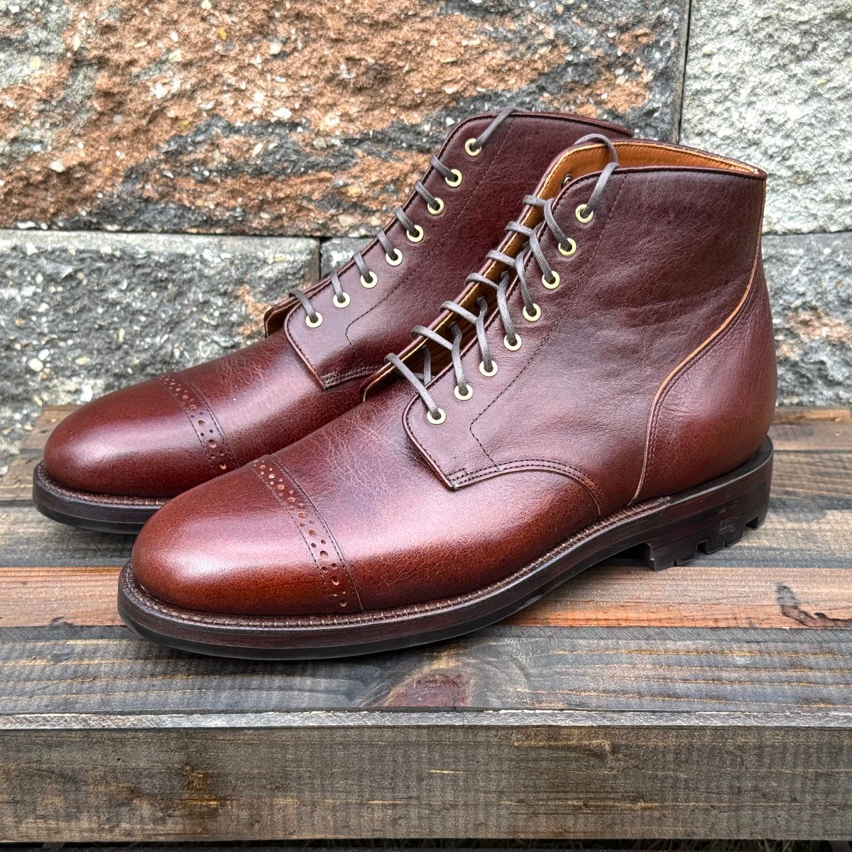 Photo by KingSprinkle on September 22, 2025 of the Grant Stone Garrison Boot in C.F. Stead Crimson Classic Kudu.