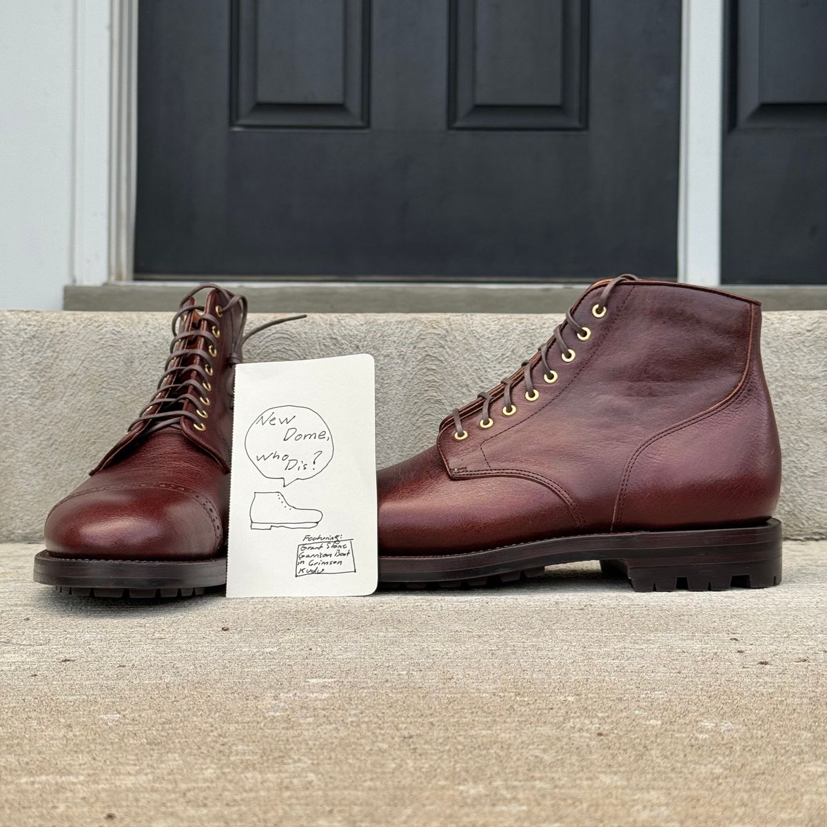 Photo by KingSprinkle on October 1, 2025 of the Grant Stone Garrison Boot in C.F. Stead Crimson Classic Kudu.