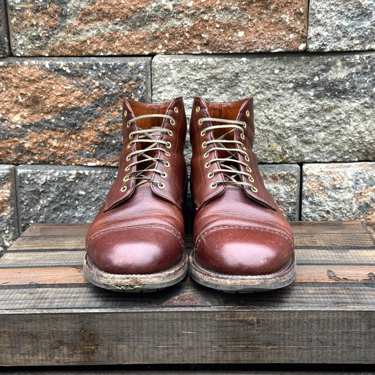 Photo by KingSprinkle on January 1, 2026 of the Grant Stone Garrison Boot in C.F. Stead Crimson Classic Kudu.