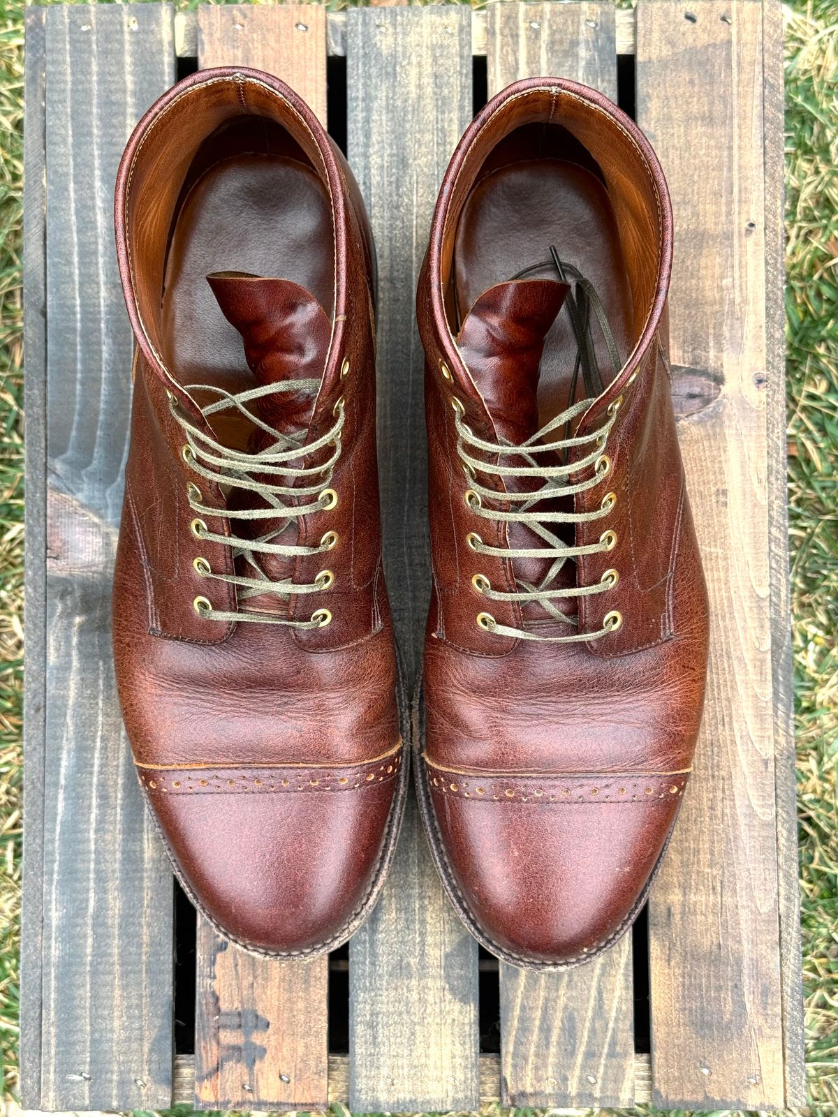 Photo by KingSprinkle on January 1, 2026 of the Grant Stone Garrison Boot in C.F. Stead Crimson Classic Kudu.