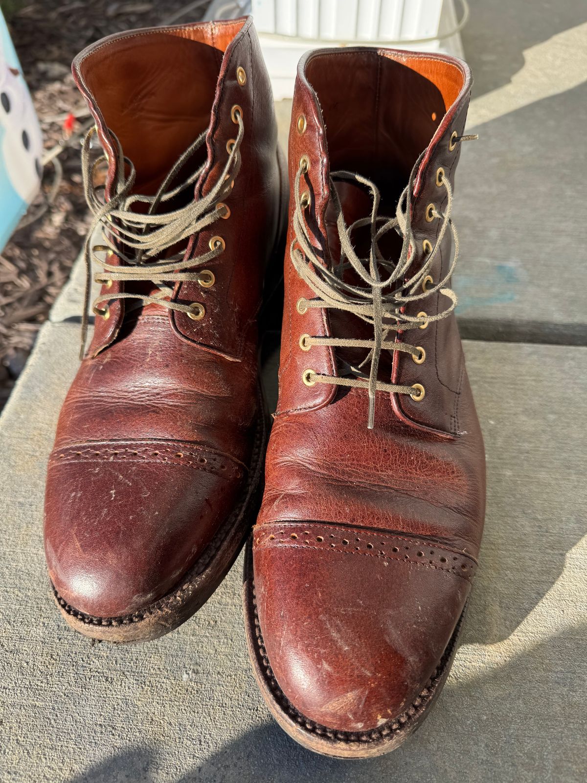 Photo by KingSprinkle on January 10, 2026 of the Grant Stone Garrison Boot in C.F. Stead Crimson Classic Kudu.