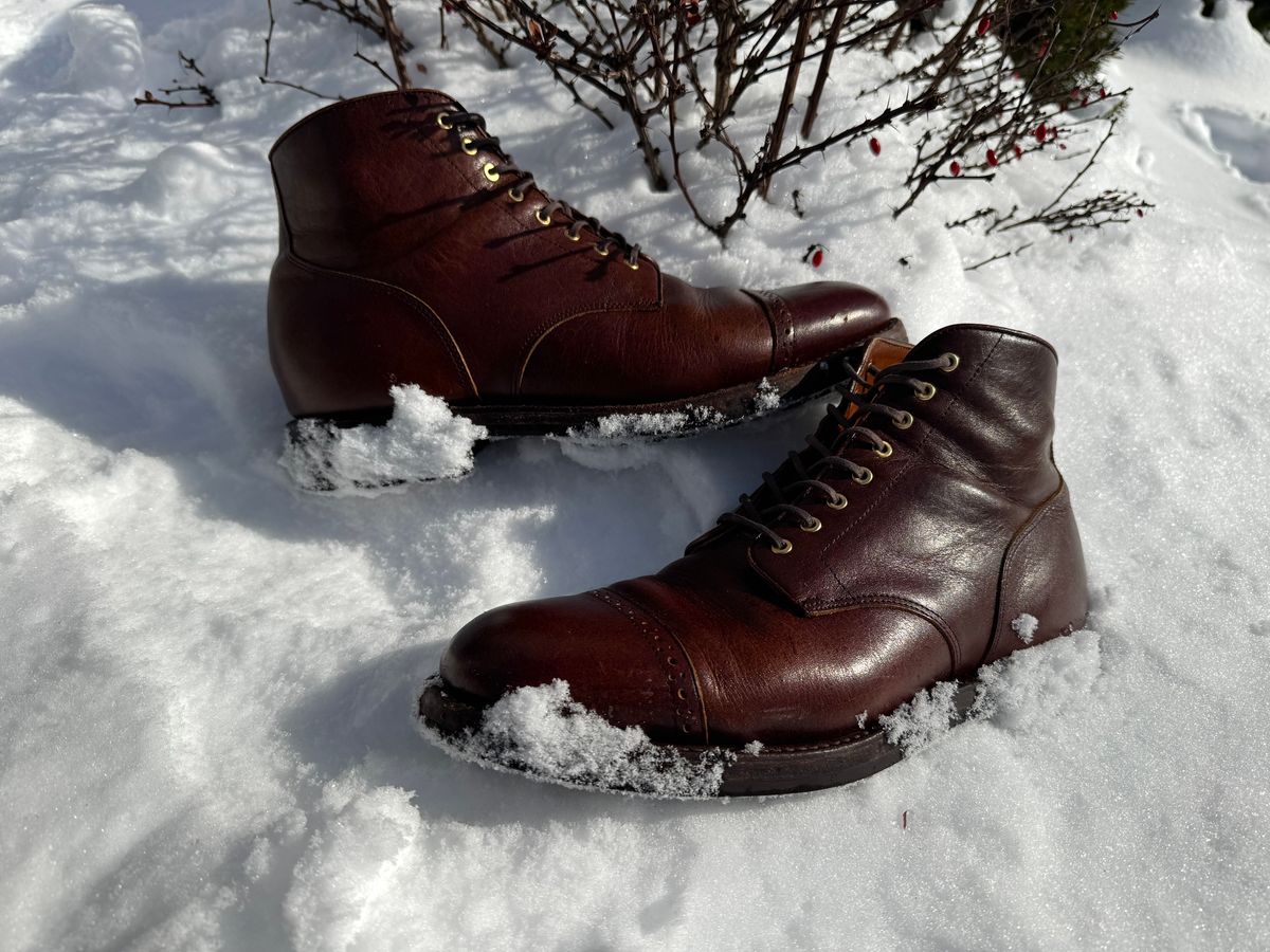 Photo by KingSprinkle on January 27, 2026 of the Grant Stone Garrison Boot in C.F. Stead Crimson Classic Kudu.