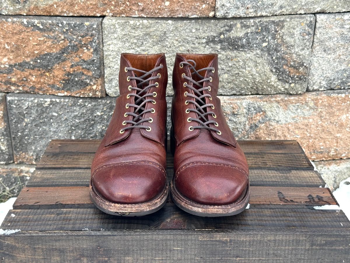 Photo by KingSprinkle on February 2, 2026 of the Grant Stone Garrison Boot in C.F. Stead Crimson Classic Kudu.