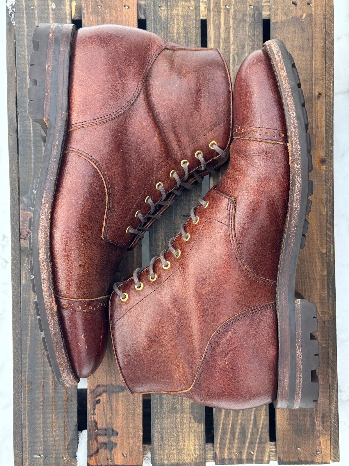 Photo by KingSprinkle on February 2, 2026 of the Grant Stone Garrison Boot in C.F. Stead Crimson Classic Kudu.