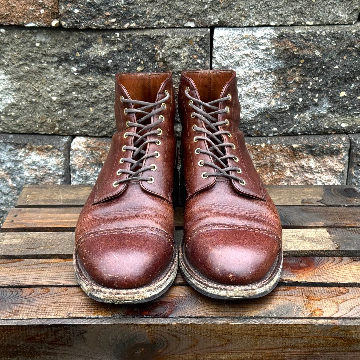 Photo by KingSprinkle on April 4, 2026 of the Grant Stone Garrison Boot in C.F. Stead Crimson Classic Kudu.