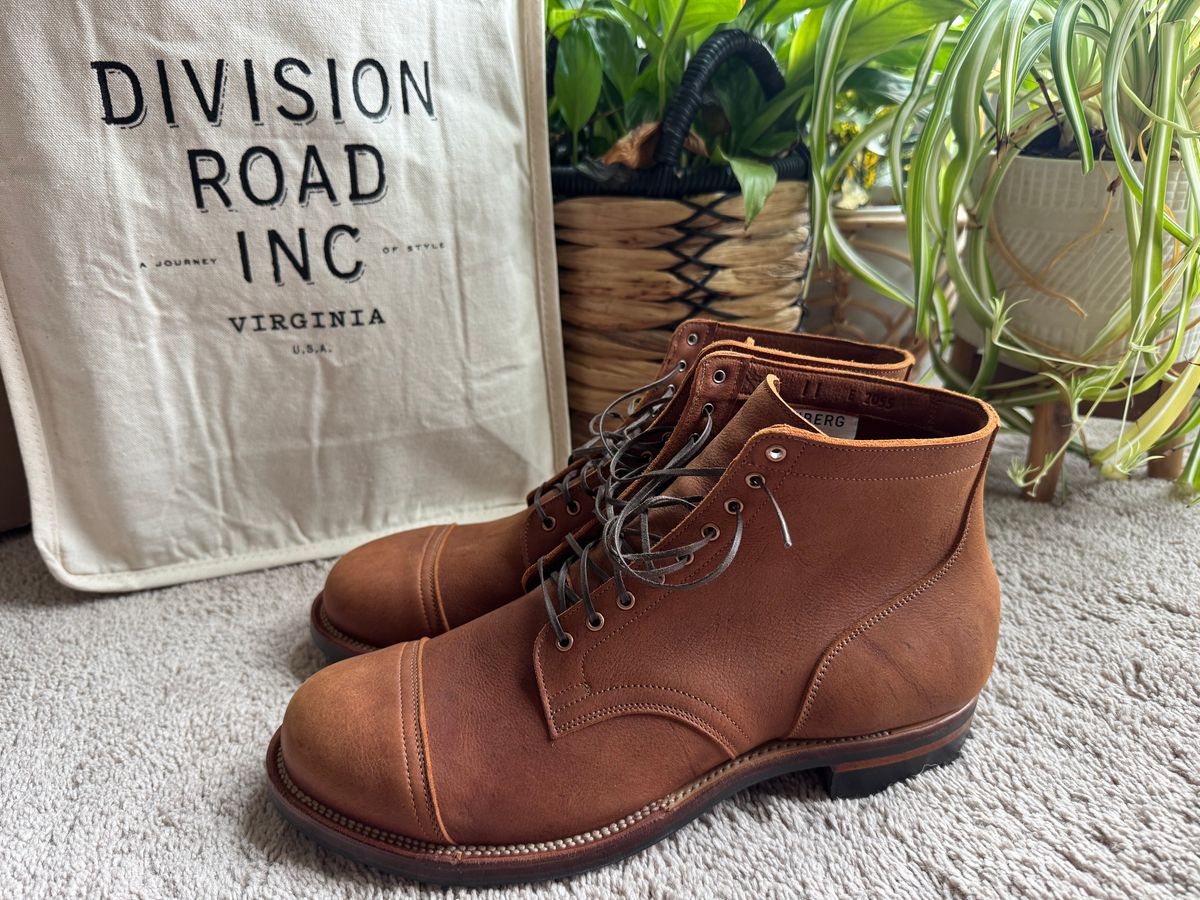 Photo by KingSprinkle on January 1, 2025 of the Viberg Service Boot in C.F. Stead Nutmeg Waxed Kudu.