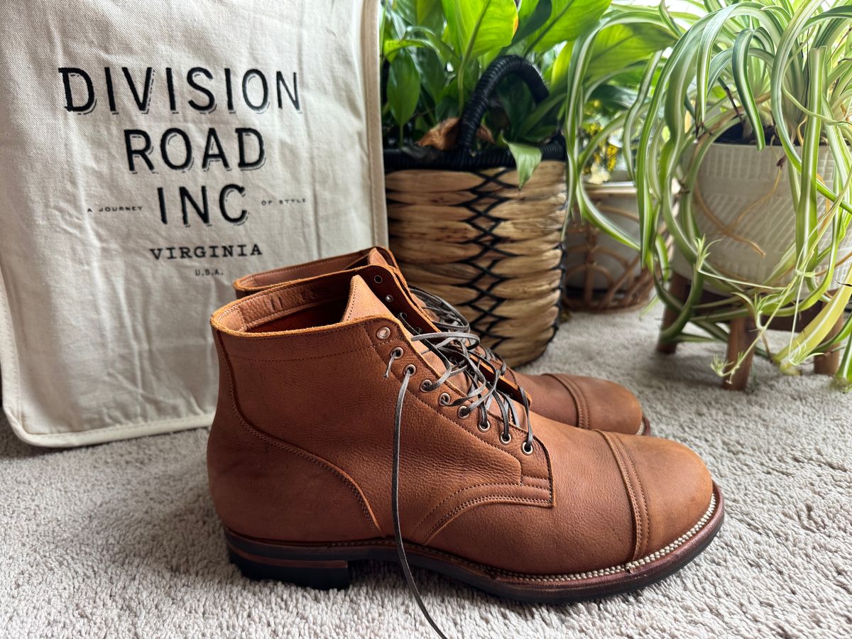 Photo by KingSprinkle on January 1, 2025 of the Viberg Service Boot in C.F. Stead Nutmeg Waxed Kudu.