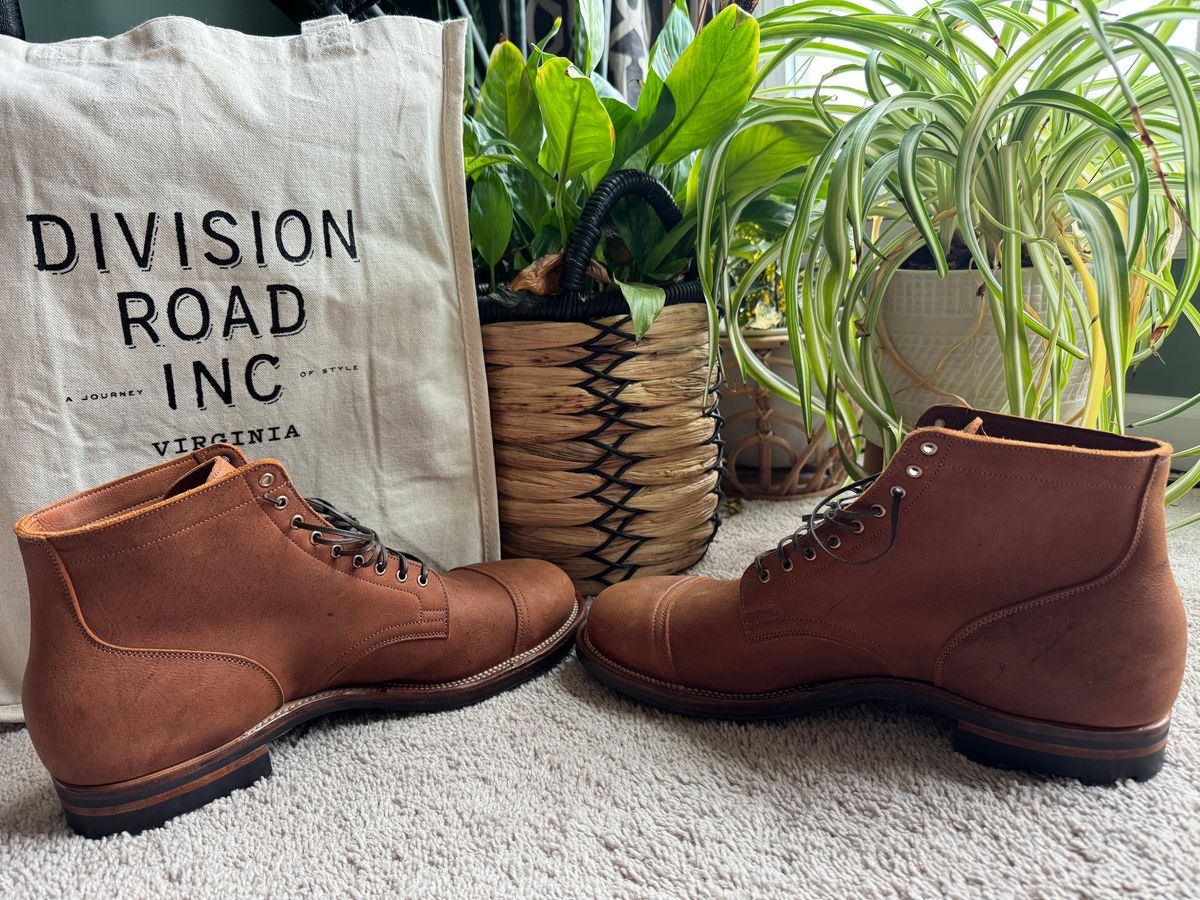 Photo by KingSprinkle on January 1, 2025 of the Viberg Service Boot in C.F. Stead Nutmeg Waxed Kudu.