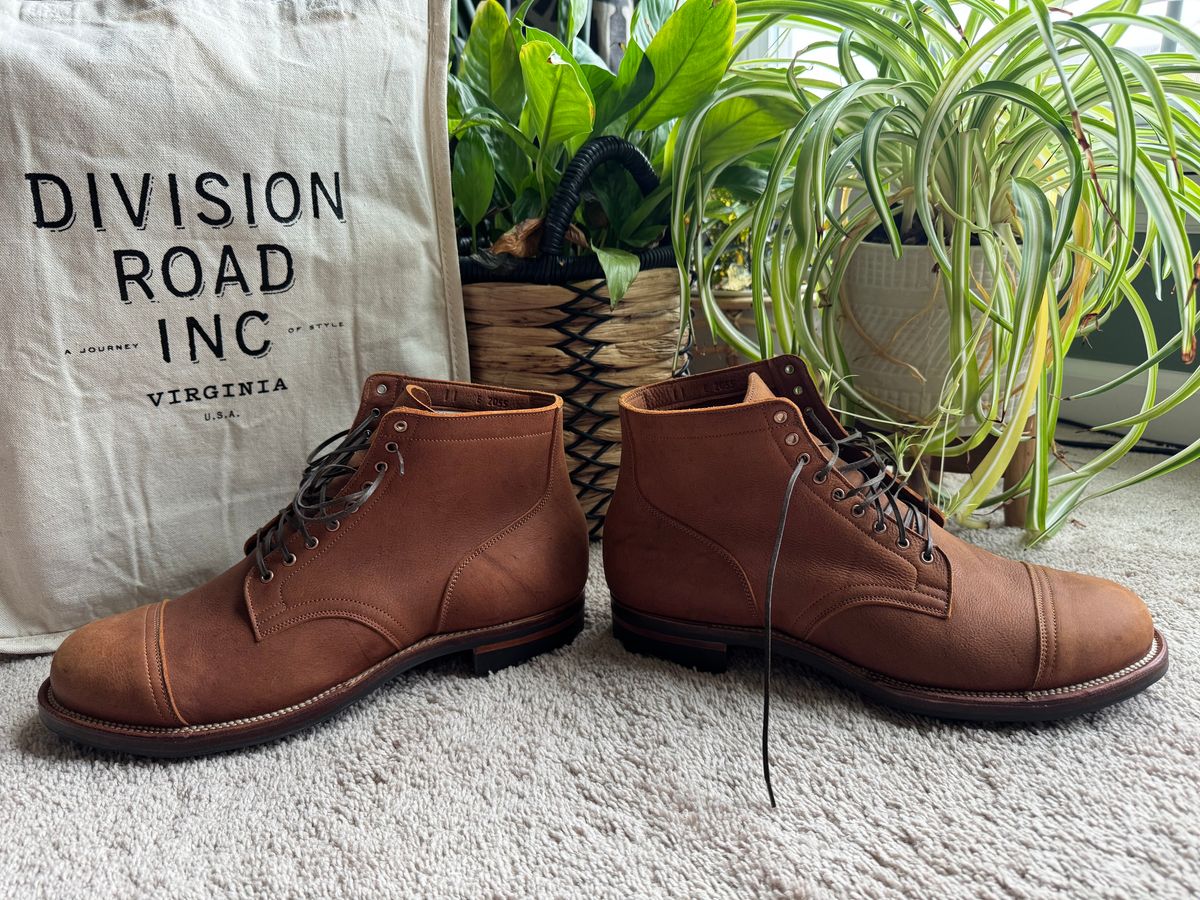 Photo by KingSprinkle on January 1, 2025 of the Viberg Service Boot in C.F. Stead Nutmeg Waxed Kudu.