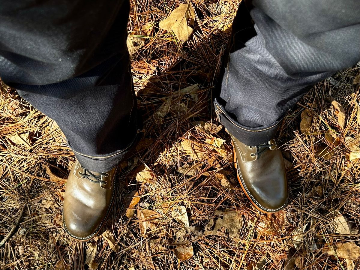 Photo by conora on February 16, 2026 of the Blkbrd Shoemaker Rudiger Service Boot in Maryam Salvia Horsebutt.