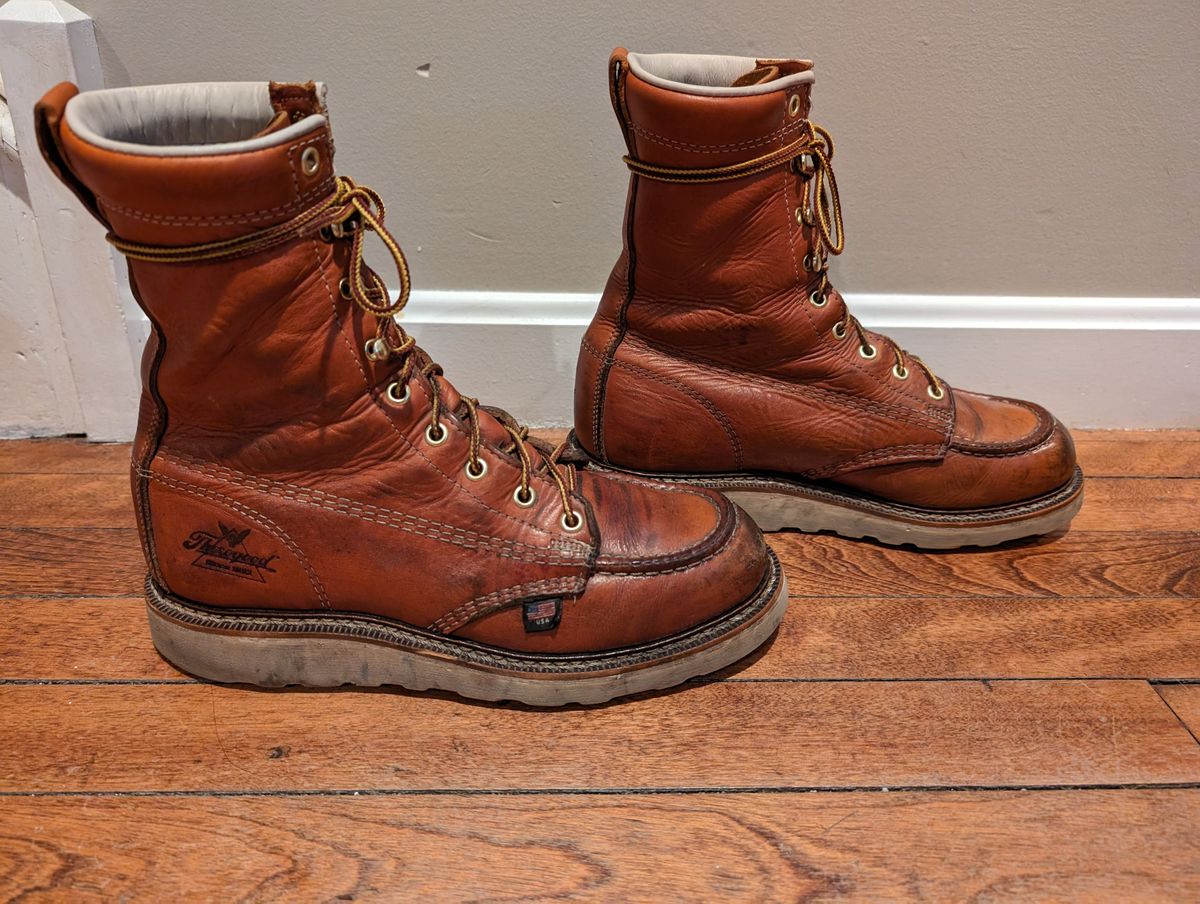 Photo by N.E._bootenthusiast on June 22, 2024 of the Thorogood American Heritage 8" Moc Toe in Tobacco Gladiator Oil-Tanned.