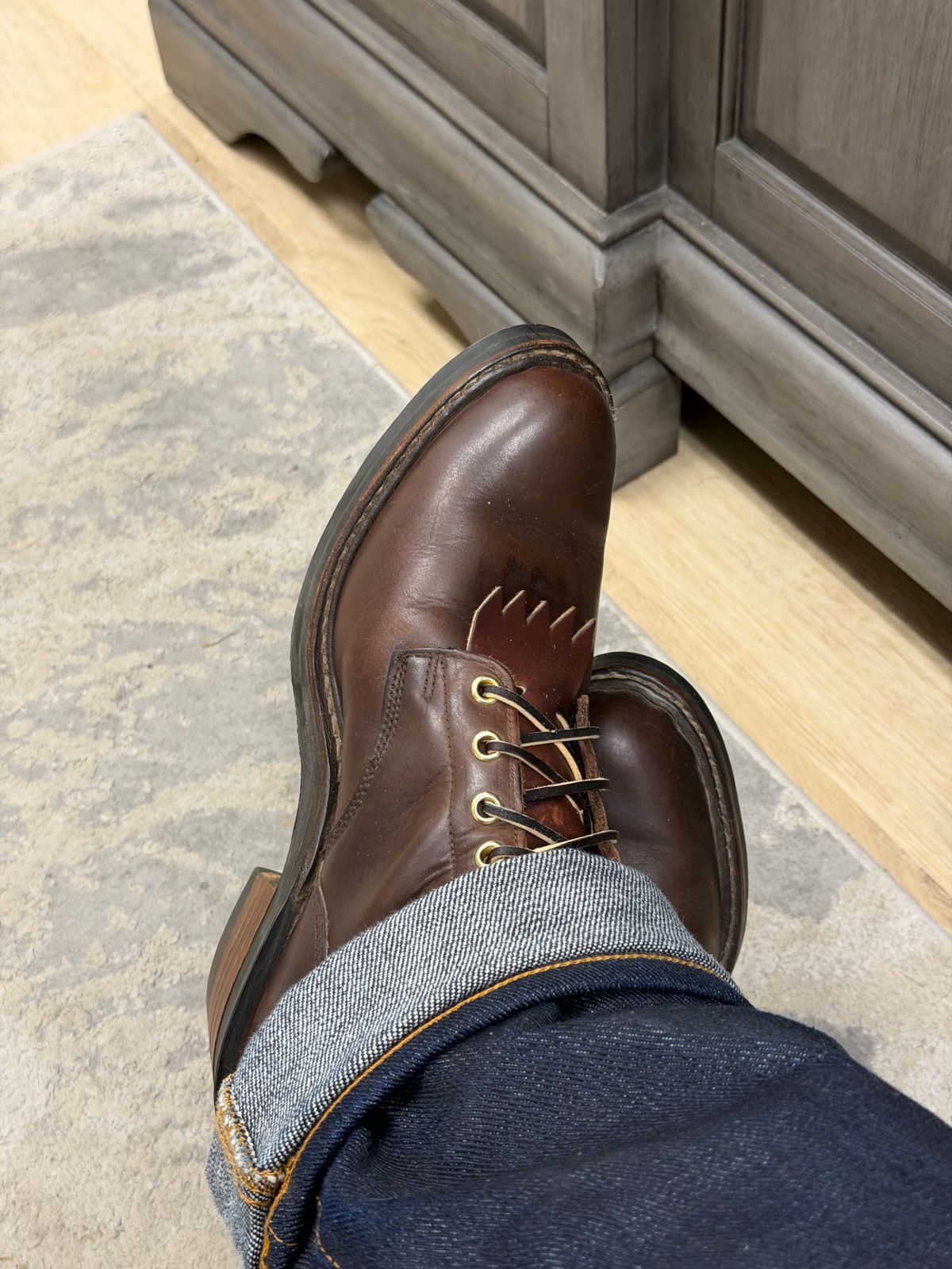 Photo by houstonml on January 6, 2026 of the Drew's Boots Packer in Brown Smooth.
