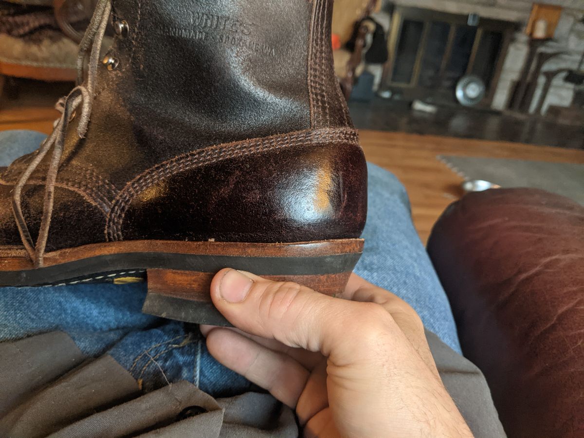 Photo by evsnova74 on March 30, 2025 of the White's 350 Cruiser in Horween Dark Brown Waxed Flesh.