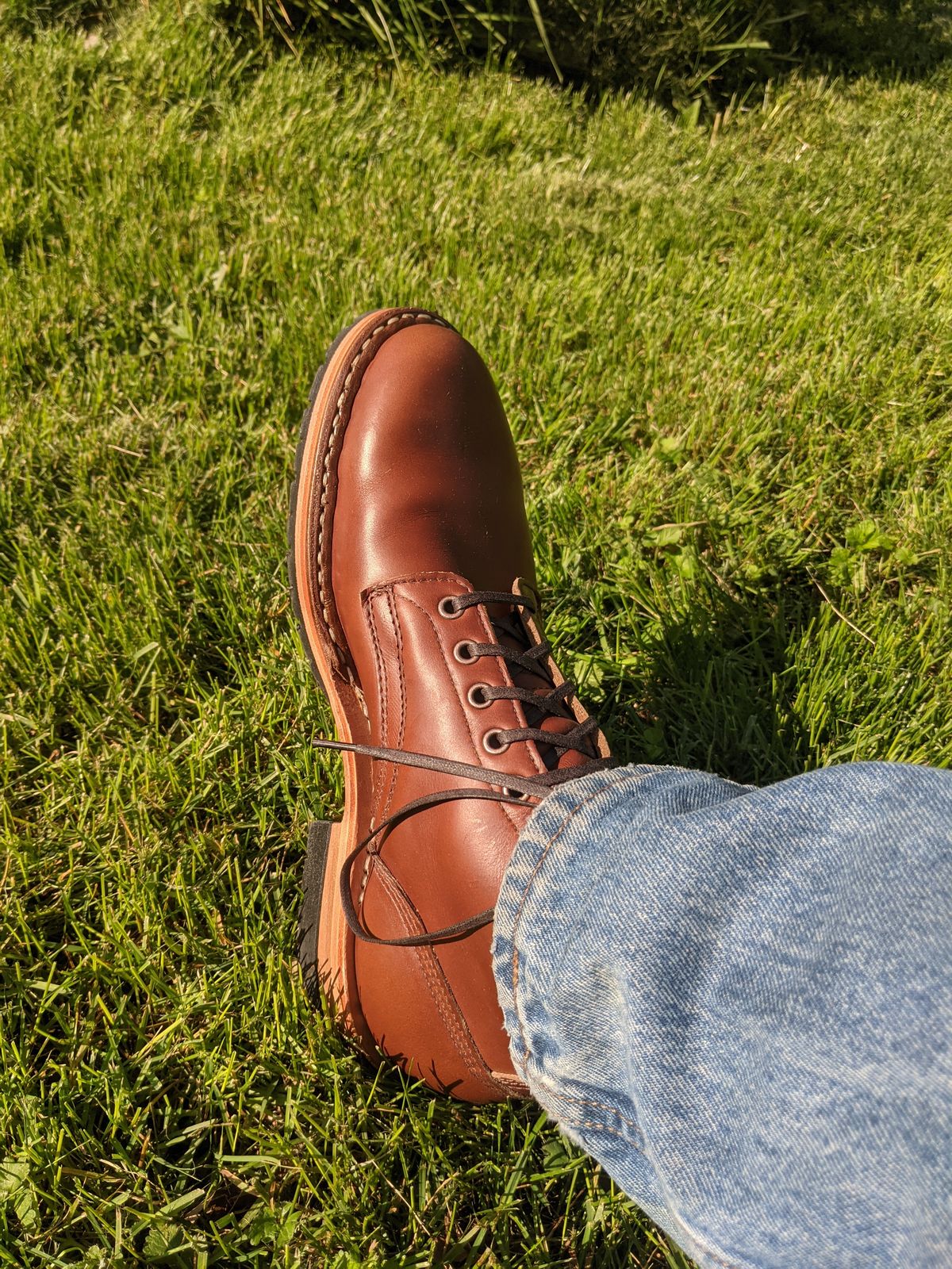 Photo by evsnova74 on April 25, 2024 of the White's MP-Sherman Plain Toe in Horween British Tan Chromexcel.