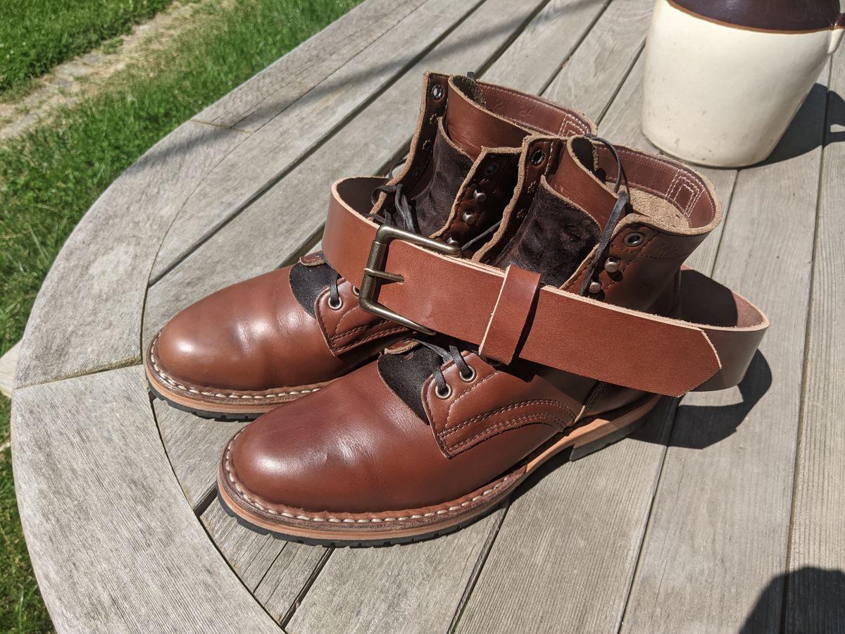 Photo by evsnova74 on June 13, 2024 of the White's MP-Sherman Plain Toe in Horween British Tan Chromexcel.