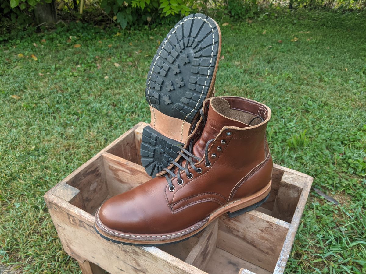 Photo by evsnova74 on August 30, 2024 of the White's MP-Sherman Plain Toe in Horween British Tan Chromexcel.