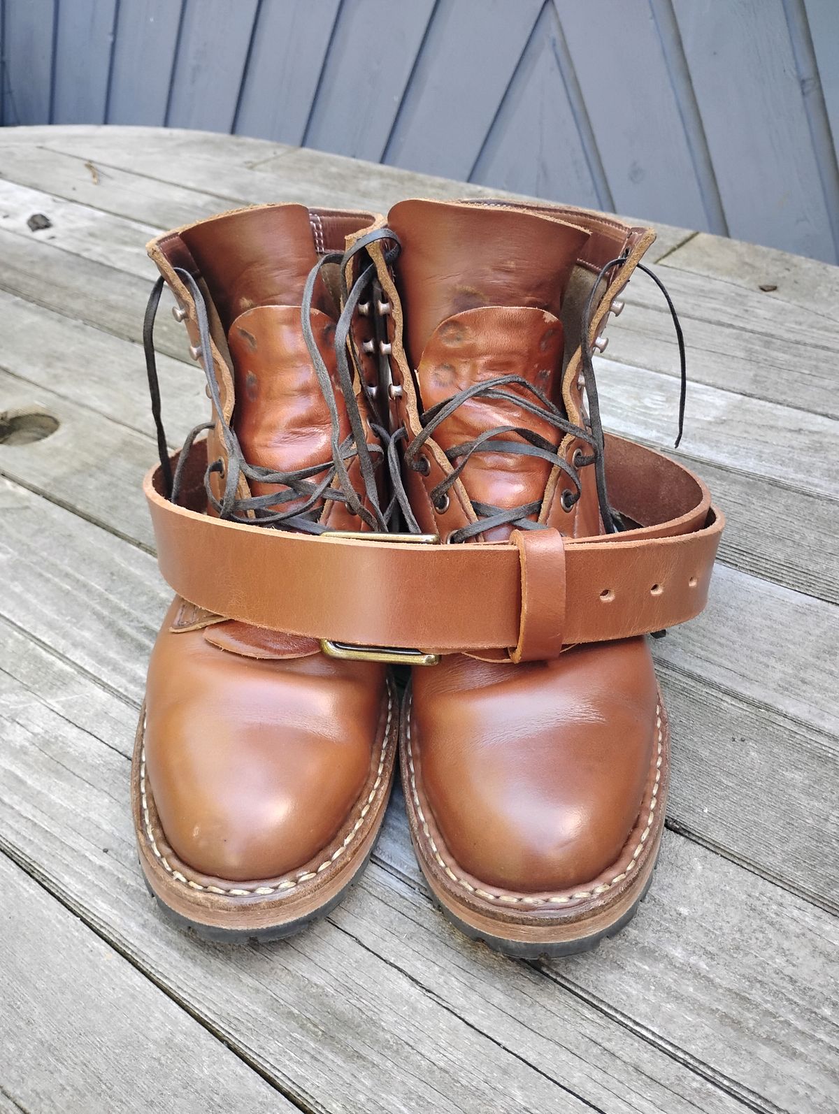 Photo by evsnova74 on September 7, 2025 of the White's MP-Sherman Plain Toe in Horween British Tan Chromexcel.