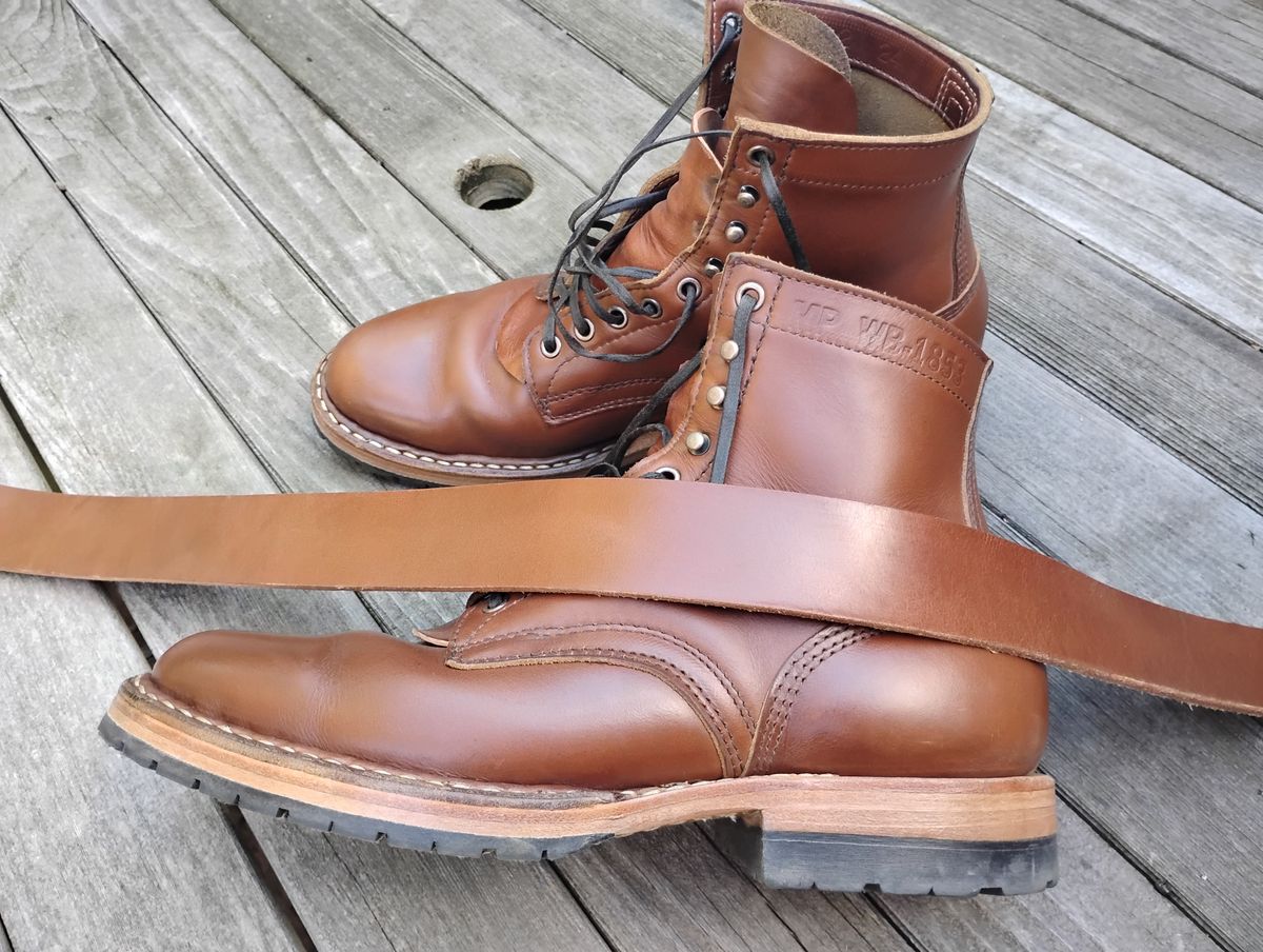 Photo by evsnova74 on September 7, 2025 of the White's MP-Sherman Plain Toe in Horween British Tan Chromexcel.