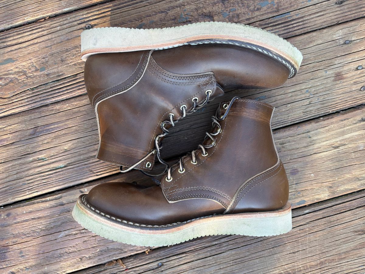 Photo by ohherewego on November 1, 2024 of the Nicks Free Range in Horween British Tan Chromexcel.